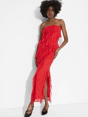 Wild fable XXL bodycon red ruffle lace Maxy midi cocktail party strapless dress